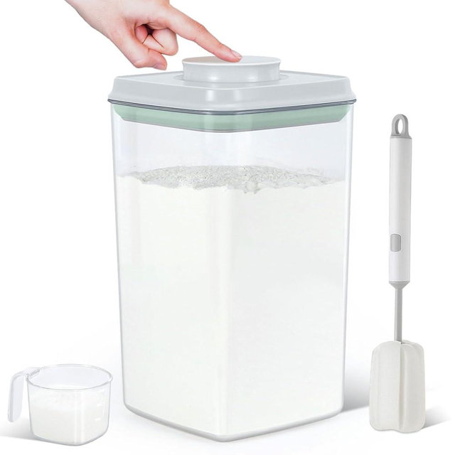 TBMAXS Airtight Flour Rice Storage Container with Pop-up Lid - 4.2 Qt Crystal-Clear Plastic Spaghetti Container, Tall and Slim Food Storage Bin Fit for Kitchen Pantry Organization