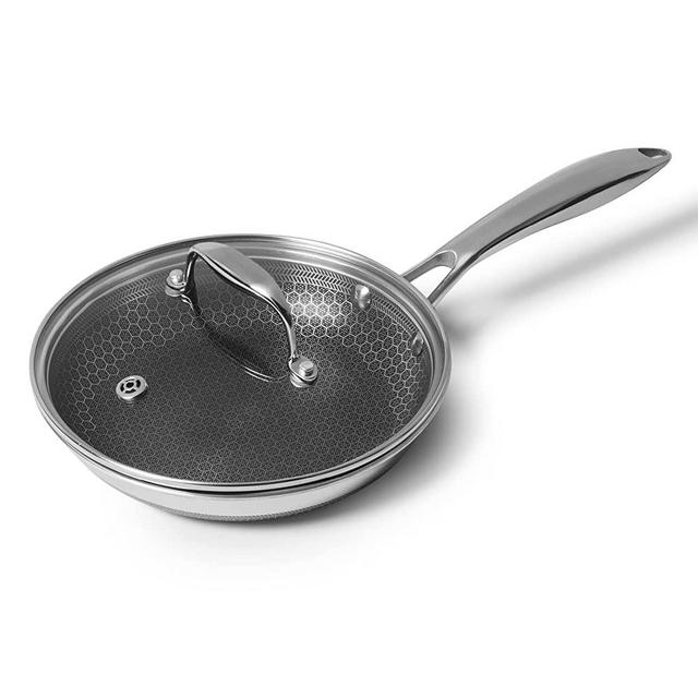 HexClad Hybrid Cookware 8 Inch Frying Pan with Cooking Lid, Stay-Cool Handle, PFOA Free, Dishwasher and Oven Safe, Works with Induction Cooktop, Gas, Ceramic, and Electric Stove