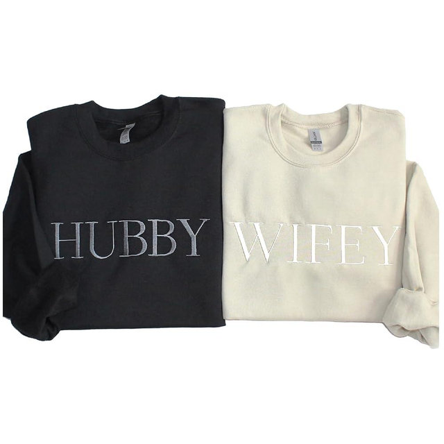 WEAR PHYSIQUE Wife Husband Embroidered Sweatshirt, Bride and Groom Shirt, Mr Mrs Sweater, Matching Newly Wed Couples Shirt