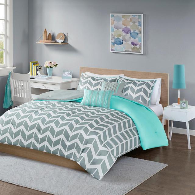 Teal Darcy Comforter Set Chevron King/California King 5pc