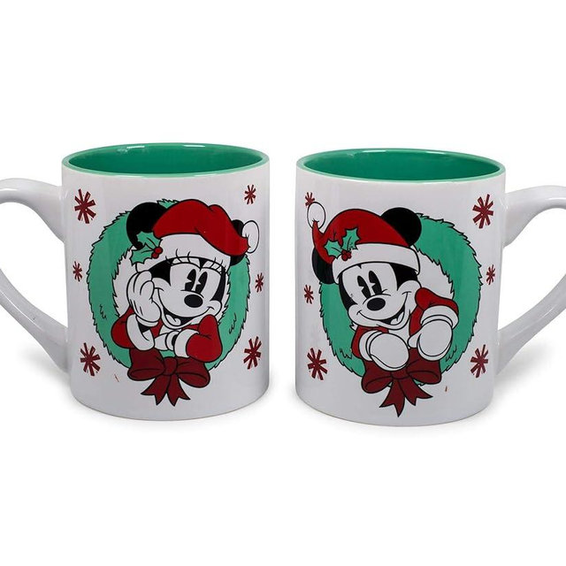 Mickey and Minnie Mouse Holiday Coffee Mugs, Set of 2 | Official Disney Kitchen Accessories | Christmas Drinkware For Home Bar, Couples Gift Ideas | Each Cup Holds 14 Ounces