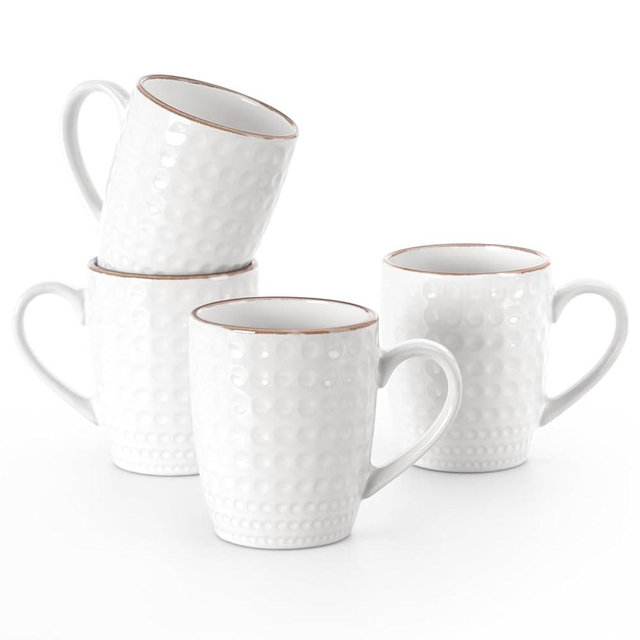 famiware Coffee Mugs Sets for 4, Eden 12 oz Mug Set, Coffee Cups with Handle for Coffee, Tea, Cocoa and Milk, Microwave and Dishwasher Safe, White Circle