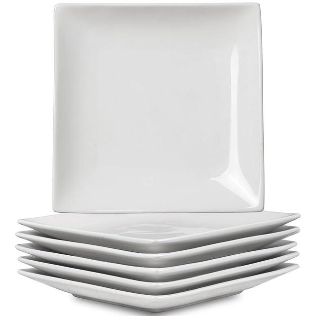 Meideal Appetizer Plates Set of 6, 6 Inch Porcelain Dessert Plates, White Stackable Square Salad Plates for Snack Steak Bread Butter, Chip and Scratch Resistant, Microwave and Dishwasher Safe