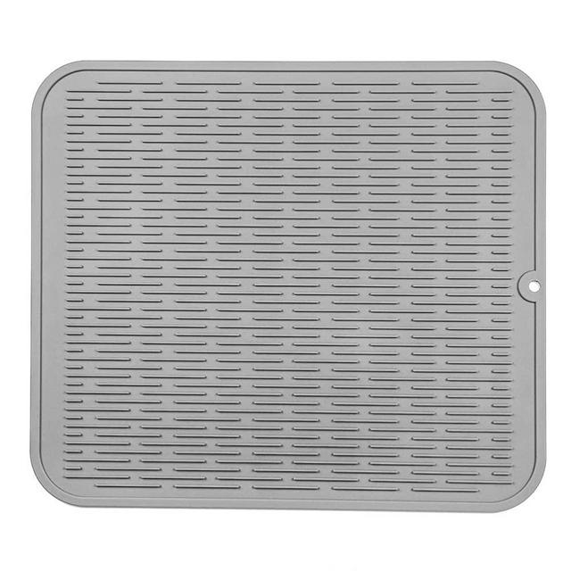 MicoYang Silicone Dish Drying Mat for Multiple Usage,Easy Clean,Eco-friendly,Heat-resistant Silicone Mat for Kitchen Counter or Sink,Refrigerator or Drawer Liner Grey XL 18 inches x 16 inches