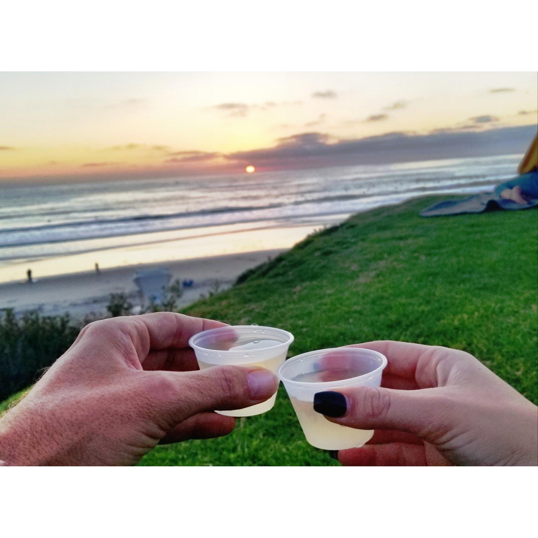 Our 2nd date was so cute, romantic & impromptu. Dinner was Sprouts Sushi & we forgot to bring cups, so we asked for some 'tasting sample cups' from the counter for our wine glasses! LOL