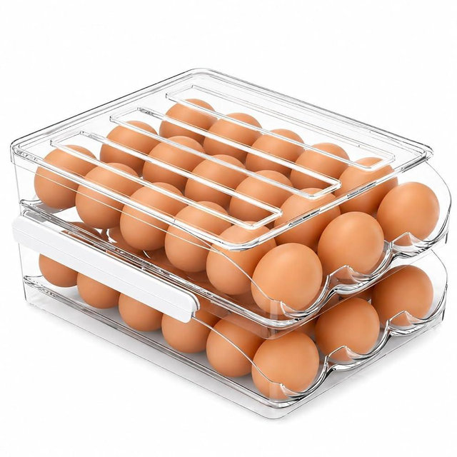 LUXEPORCH 36-Egg Holder For Fridge, 2-Layer Egg Organizer For Refrigerator With Lid, Automatic Rolling Egg Storage, BPA-Free Clear Egg Tray For Refrigerator.