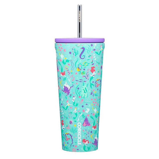 Corkcicle x Disney Princess Ariel Cold Cup Insulated Tumbler with Lid and Straw, 24 oz – Reusable Water Bottle Keeps Beverages Cold 12hrs, Hot 5hrs – Cupholder Friendly, Lid for Flexible Sipping