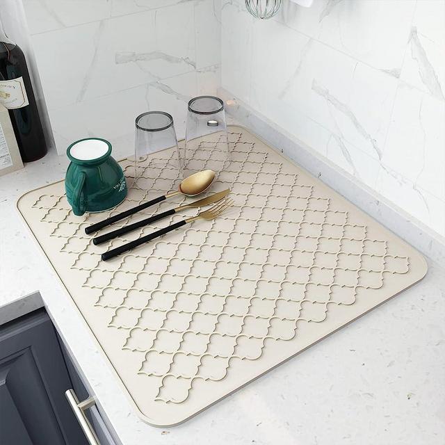 AMOAMI-Dish Drying Mats for Kitchen Counter Heat Resistant Mat Kitchen Gadgets Kitchen Accessories (16" x 18, BEIGE)