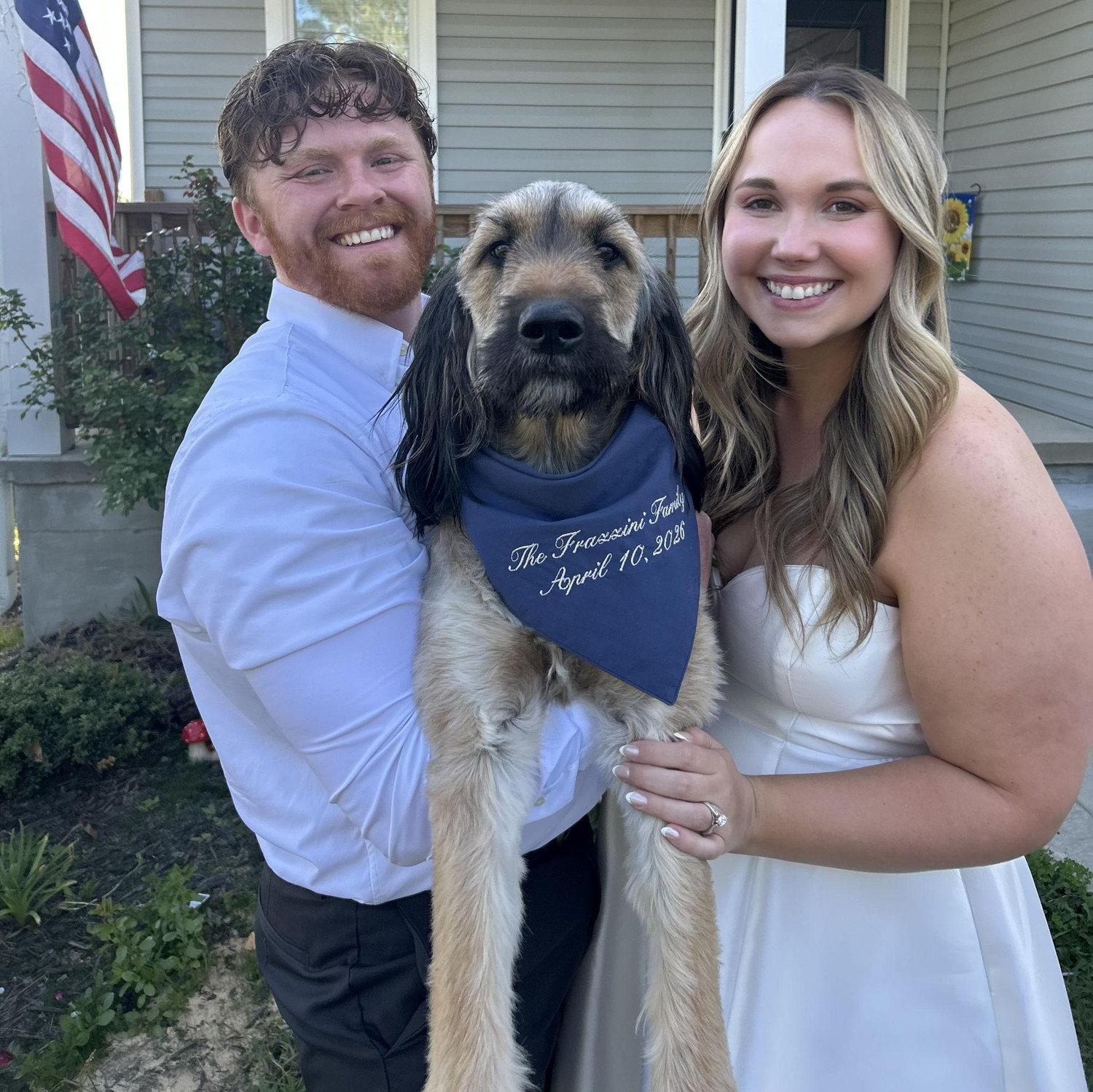 One of our wedding date photos featuring our puppy Nixie!