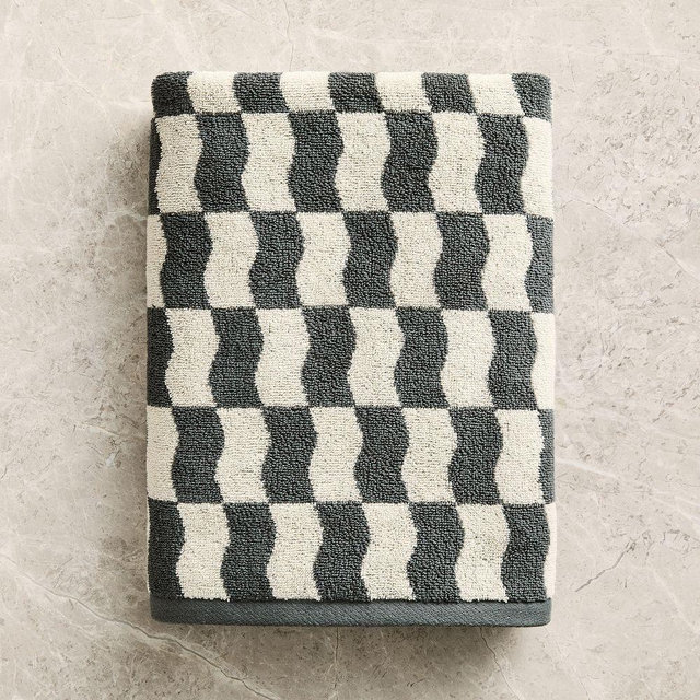 Wavy Blocks Bath Towel, Dark Aegean
