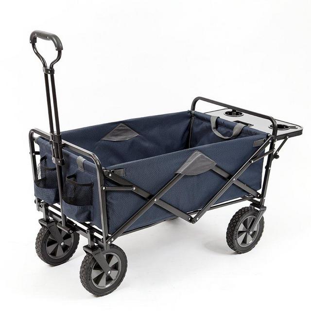 Mac Sports Collapsible Outdoor Utility Wagon with Folding Table and Drink Holders, Blue