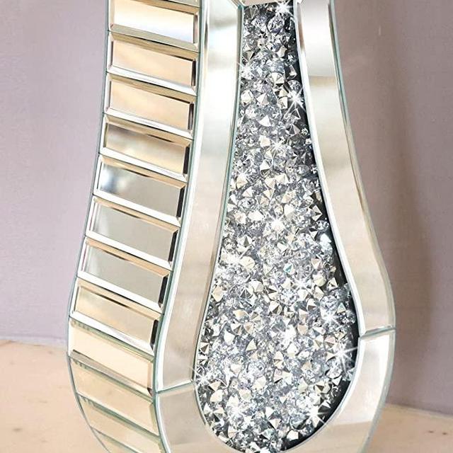 Crushed Diamond Mirror Vase Crystal Silver Glass Stunning Decorative Vase Flower Luxury for Home Décor. Can’t Hold Water.