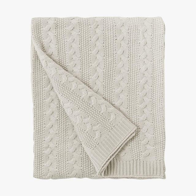 Evette Cable Knit Throw, 50" X 60", Ivory
