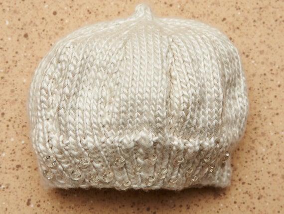 (Coming-home outfit) 100% Silk with Swarovski Beading Luxury Hand Knitted Babies Hat