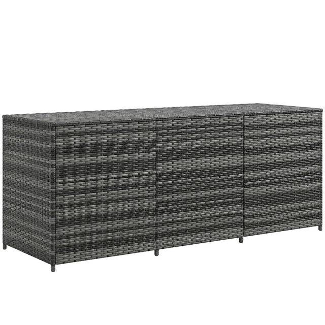 Outsunny 175 Gallon Outdoor Storage Box with Inner Liner, PE Rattan Wicker Deck Box with Pneumatic Bar Lift for Indoor & Outdoor, Patio Furniture Cushions, Pool Supplies, Garden Tools, Mixed Gray