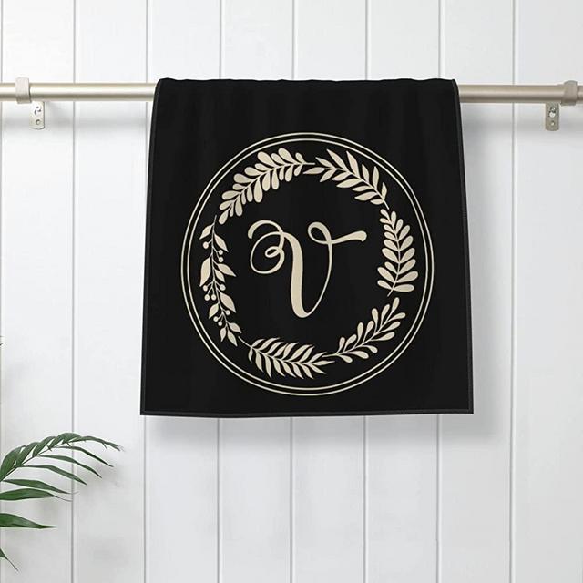Monogrammed V Hand Face Towels Black Microfiber Towels Soft Bath Towel Absorbent Hand Towels Multipurpose for Bathroom Hotel Gym and Spa Towel 15.7X27.5 Inch