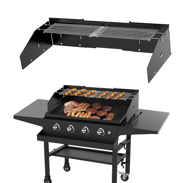 Universal Wind Guard and Warming Rack Set Fit for Griddle From 28" to 36" without a Hood, Wind Screen and Cooking Grid BBQ Grill Accessories for Griddle with Front Grease