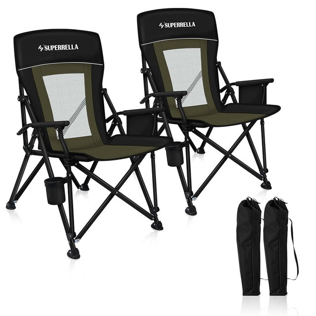 Superrella Camping Chair Portable Folding Lawn Chair Comfortable Hard Arm Sturdy for Family Camp, Outdoor, Sports, Beach, Travel, Support 400 lbs, Black&Green