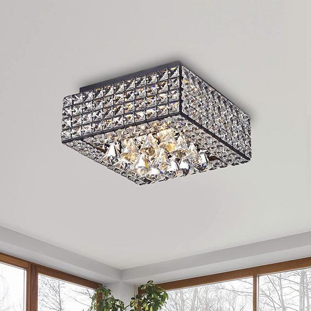 The Lighting Store Gisela Modern Square Crystal Flush Mount Chandelier in Antique Black