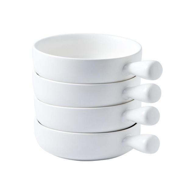 Bruntmor 20 oz Matte Glaze Bowl with Handle French Onion Soup Bowl Bakeware, Set of 4