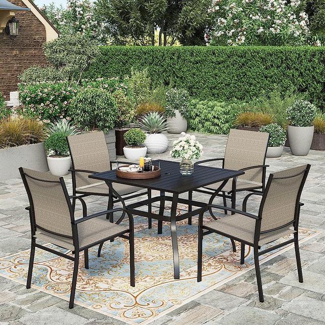 HERA'S HOUSE 5 Pieces Patio Dining Set, Outdoor Table and Chairs Set for 4, 4 x Grey Testilene Dining Chair, 37" Square Metal Dining Table, for Lawn Garden Backyard Deck
