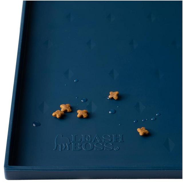 Leash Boss Dog Food Mat - Waterproof Cat & Dog Bowl Mat for Food and Water, Silicone Pet Feeding Mats for Floors, Non-Slip Placemat with High Edges, Puppy Essentials (XXL: 30"x22", Navy)