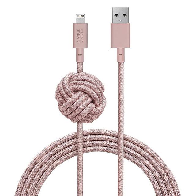 Native Union Night Cable - 10ft Ultra-Strong Reinforced [MFi Certified] Durable Lightning to USB Charging Cable with Weighted Knot Compatible with iPhone/iPad (Rose)