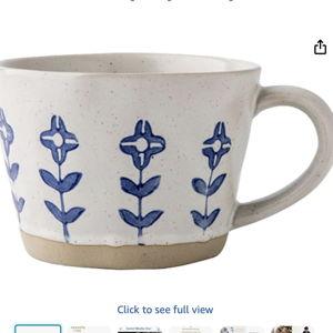 Ceramic Mugs for Men & Women, Unique Microwave & Dishwasher Safe Tea/Coffee Rustic Stoneware Cups for Office & Home (Blue Floral Mug)