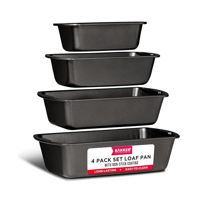 BAKKENMASTER Bakken- Swiss Loaf Pan Set 4-Piece - Deluxe Nonstick Carbon Steel Bakeware for Perfect Bread and Cakes – Dishwasher Safe, Premium Pans for Home Baking