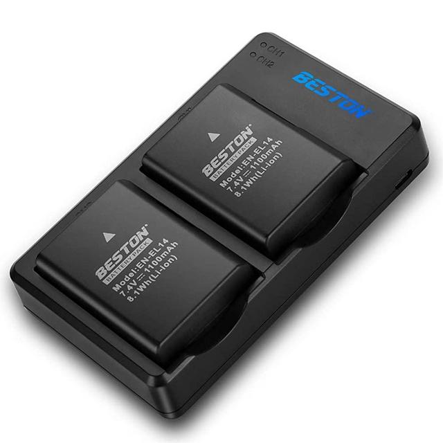 BESTON 2-Pack EN-EL14 / EN-EL14a Battery Packs and Rapid USB Charger for Nikon D3100 D3200 D3300 D3400 D3500 D5100 D5200 D5300 D5500 D5600 DF Coolpix P7000 P7100 P7700 P7800 Cameras