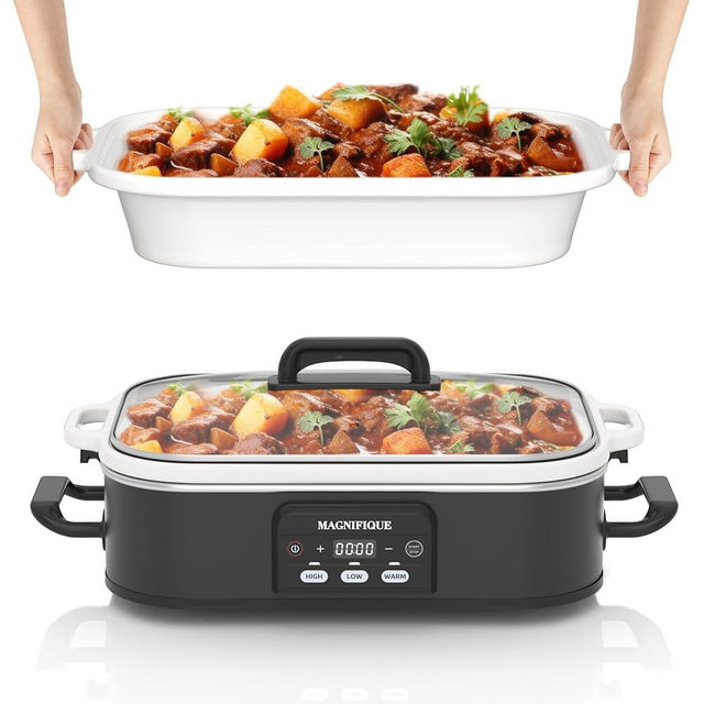 4 Quart Casserole Programmable Slow Cooker with Ceramic Baking Dish - Perfect Kitchen Small Appliance for Family Dinners, Oven Safe and Durable Bakeware for Lasagna, Roasts