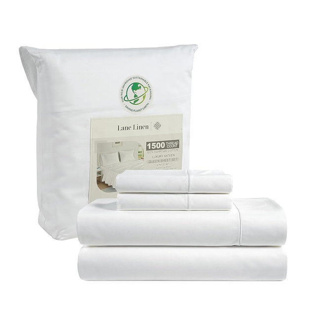 LANE LINEN 100% Egyptian Cotton White Sheets Full Size - 1500 TC, 4 Piece Set - Premium Sateen Weave Cotton Full Sheet Sets - 15" Deep Pocket Full Size Sheets Set - White Bed Sheets