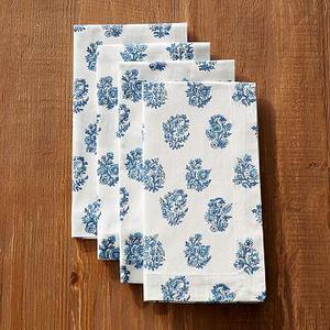 Block Print Napkin, Set of 4 - Blue Floral