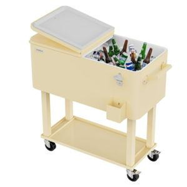 VINGLI 80 Quart Rolling Ice Chest, Portable Patio Party Bar Drink Cooler Cart