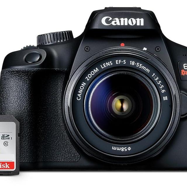 Canon EOS Rebel T100 DSLR Camera with EF-S 18-55mm f/3.5-5.6 III Lens, 18MP APS-C CMOS Sensor, Built-in Wi-Fi, Optical Viewfinder, Impressive Images & Full HD Videos, Includes 32GB SD Card