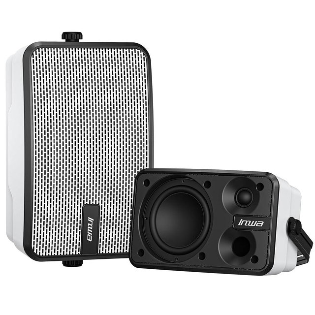 Inwa Outdoor Bluetooth Speakers, IPX5 Waterproof 400W Wall Mount Speaker, Powerful Bass Indoor/Outdoor Sound System, Wireless Sync Up to 100 Speakers, Suitable for Patio/Porch/Gazebo/Garage(Pair)