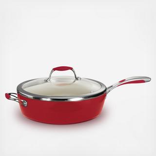 Gourmet Ceramica Deluxe Metallic Red Covered Deep Skillet