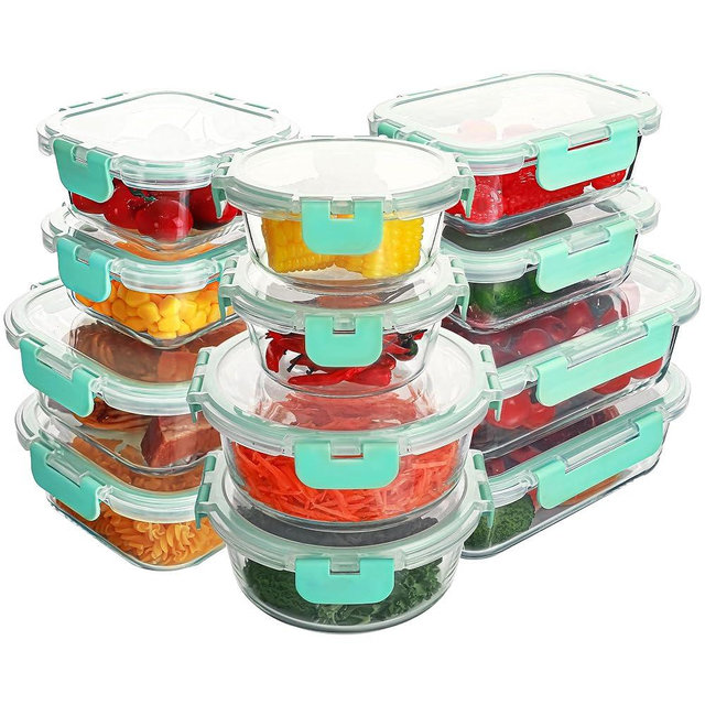 YARYOUNG 12 Pack Glass Food Storage Containers Set, Glass Meal Prep Containers with Lids, Airtight Lunch Containers, Dishwasher Safe, mint green