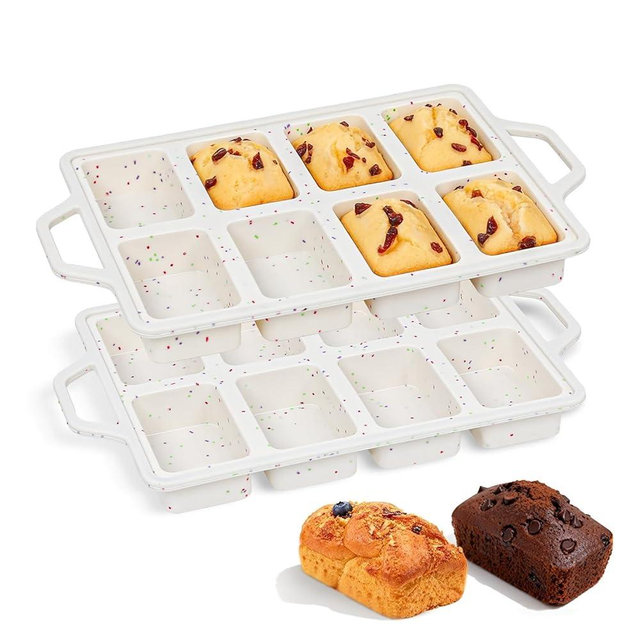 FUNBAKY Mini Loaf Pans with Metal Frame - Silicone Mini Bread Loaf Pans 8-Cavity BPA Free Nonstick for Baking Banana Bread, Cakes, Brownies, Meatloaf 2 Pack