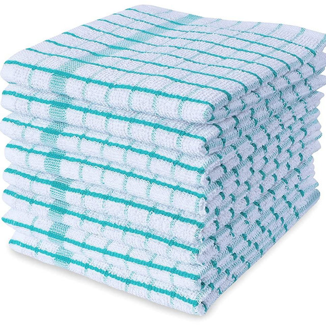 AMOUR INFINI Grid Terry Dish Cloth | Set of 8 | 12 x 12 Inches | Low Lint, Super Soft and Absorbent |100% Cotton Dish Rags | Perfect for Household and Commercial Uses | Teal
