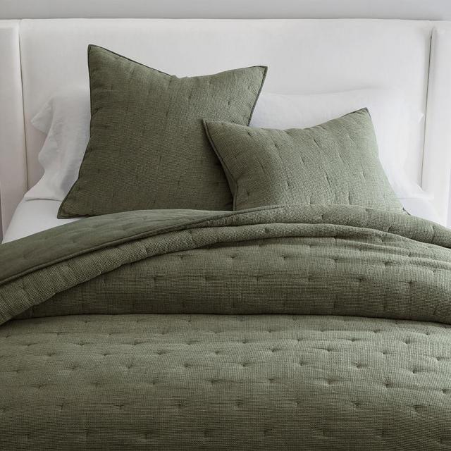 Loden Belgian Flax Linen Waffle Quilt, King/Cal. King