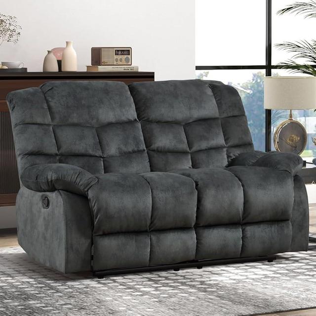 CANMOV Manual Loveseat Recliner, 2 Seat Recliner Sofa Chair with Armrest and Overstuffed Backrest, Couch Set for Living Room, Bedroom, Office, Grey