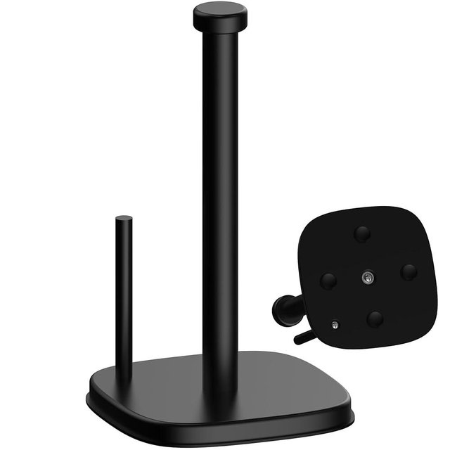 MIROAMZ Paper Towel Holder Countertop, Standing Paper Towel Roll Holder for Kitchen Bathroom Organize, Stand with Weighted Base Suction Cups, Stainless Steel One-Handed Operation (Matte Black)