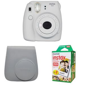 Fujifilm Instax Mini 9 Instant Camera with Instax Groovy Camera Case (Smokey White) & Instax Mini Instant Film Twin Pack