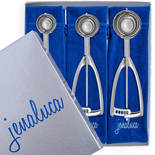 Jenaluca Cookie Scoop Set - Cookie Scoops for Baking - ProfessionaI Heavy Duty 18/8 Stainless Steel Cookie Scoop, lce Cream Scooper, Melon Baller in 3 Versatile Sizes - Small Medium Large - Gift Box