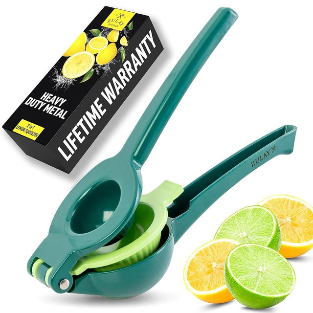 Zulay Kitchen Metal 2-in-1 Lemon Squeezer - Sturdy Max Extraction Hand Juicer Lemon Squeezer Gets Every Last Drop - Easy to Clean Manual Citrus Juicer - Easy-Use Lemon Juicer Squeezer - Green/Lime