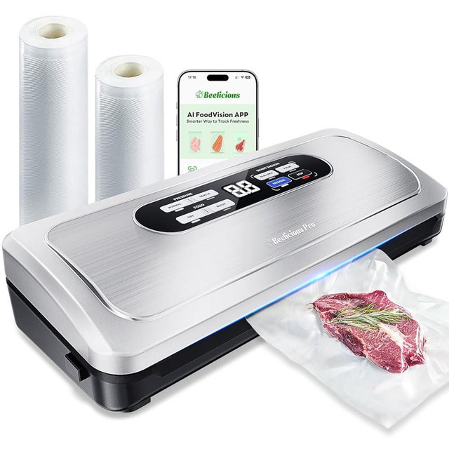 Vacuum Sealer Machine with AirLock ProSeal System, 10-in-1 Vacuum Sealer for Food, Dry & Moist Modes, Compact Design with Digital Timer, Built-in Cutter & Roll Storage, Stainless Steel
