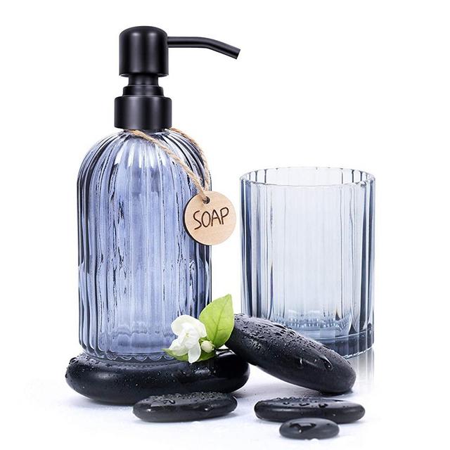 MARTHA&IVAN Glass Soap Dispenser Lotion Dispenser Rustic Soap Dispenser and Toothbrush Holder Set (Grey)