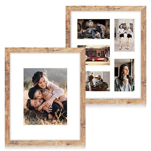 iRahmen 11x14 Picture Frame set of 2, Display 8x10 Photo with Mat and Five 4x6 Photo with Mat or Display 11 x 14 Without Mat & Wall Mount Picture Frames(IR-US002-BR-P11X14(2PK))