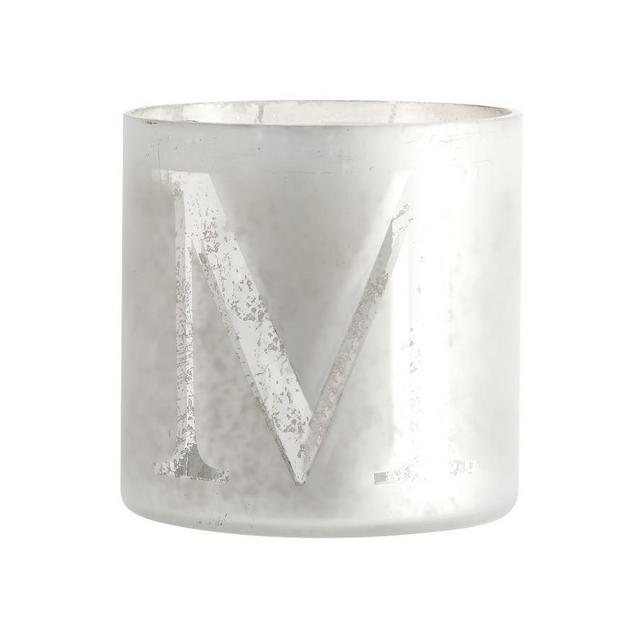 Alphabet Glass Scented Candle, Fall Cedarwood, Silver, M